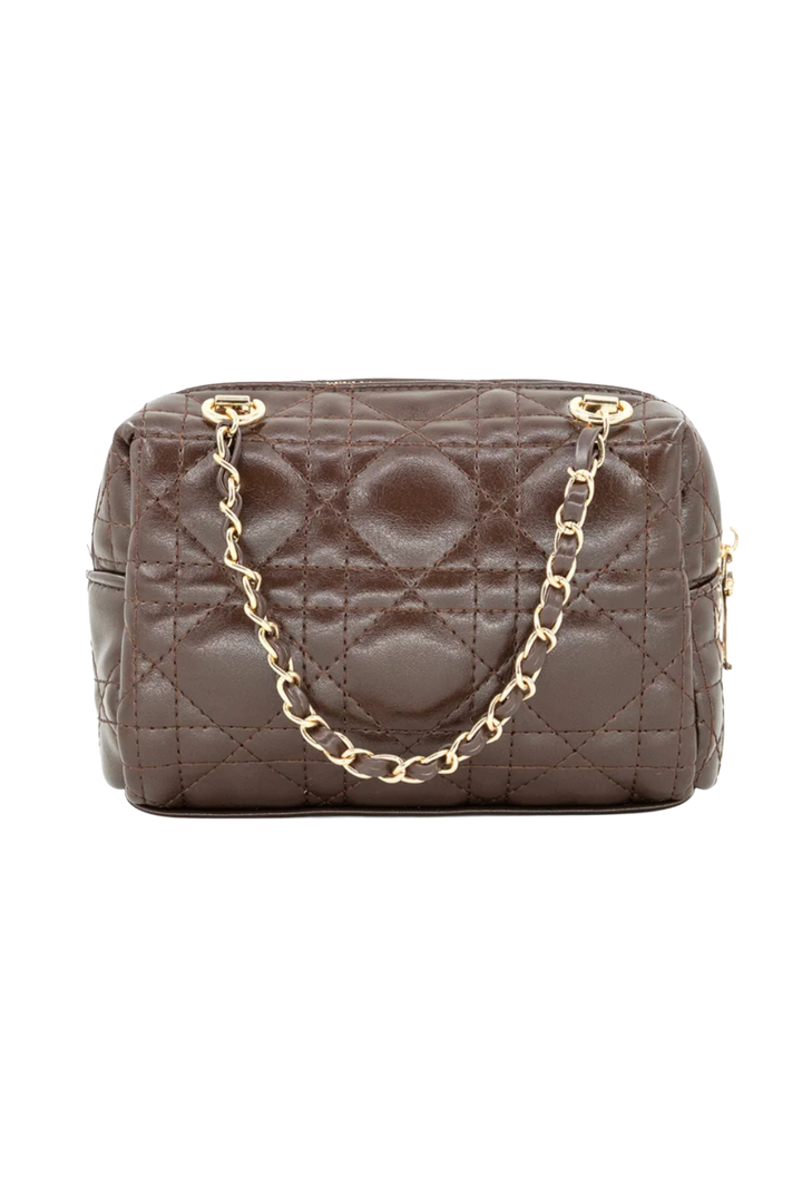Quilted Vegan Leather Crossbody Bag- Chocolate