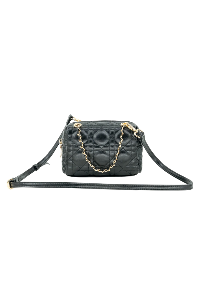 Quilted Vegan Leather Crossbody Bag- Black
