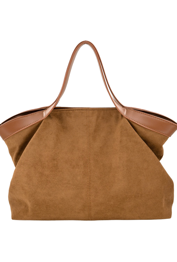 Vegan Suede Slouchy Tote Bag- Camel