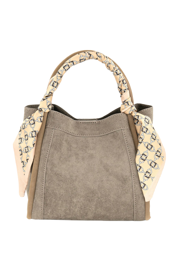 Vegan Suede Scarf Handle Bag- Taupe
