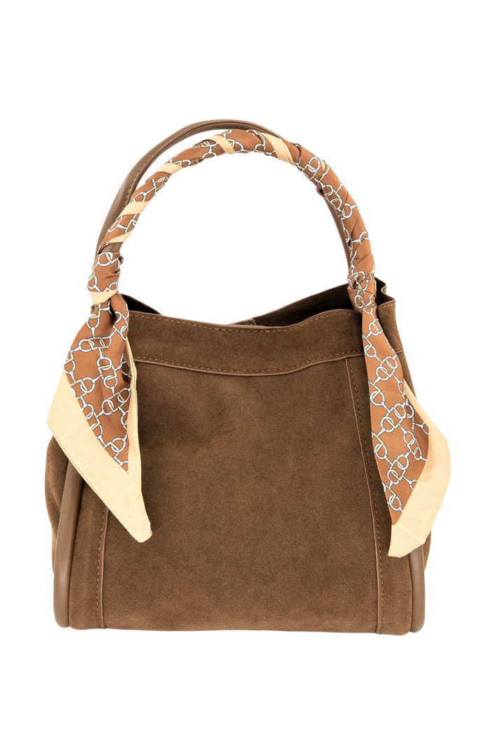 Vegan Suede Scarf Handle Bag- Brown
