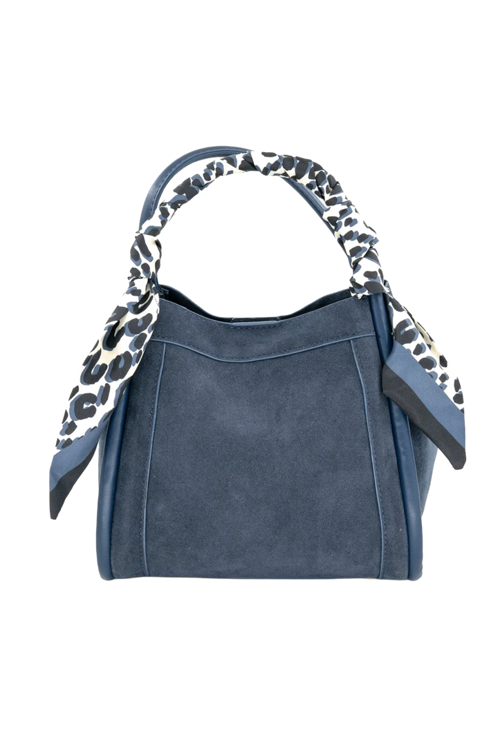 Vegan Suede Scarf Handle Bag- Navy