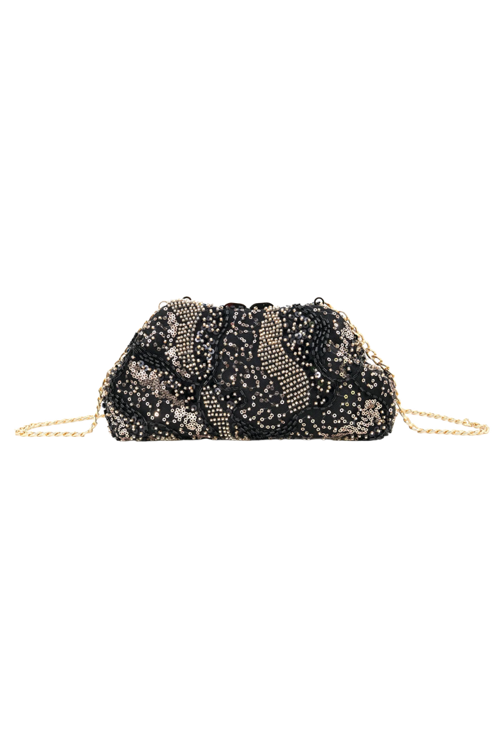 Beaded Sequin Evening Clutch- Black