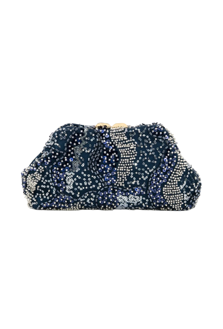 Beaded Sequin Evening Clutch- Navy