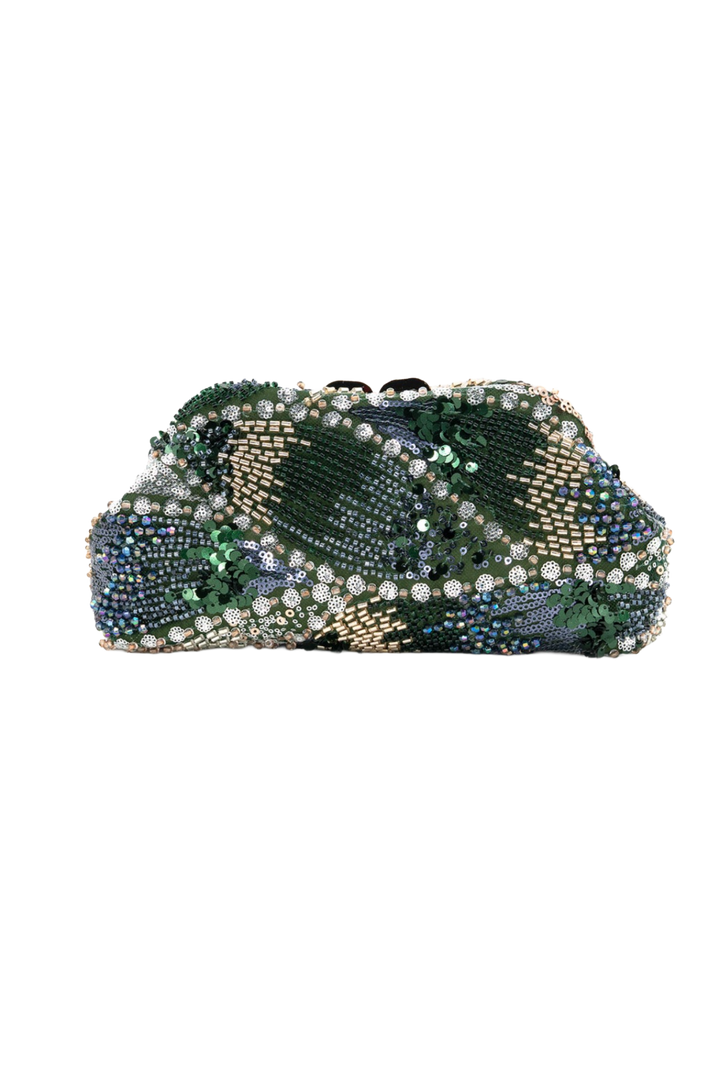 Beaded Sequin Evening Clutch- Green