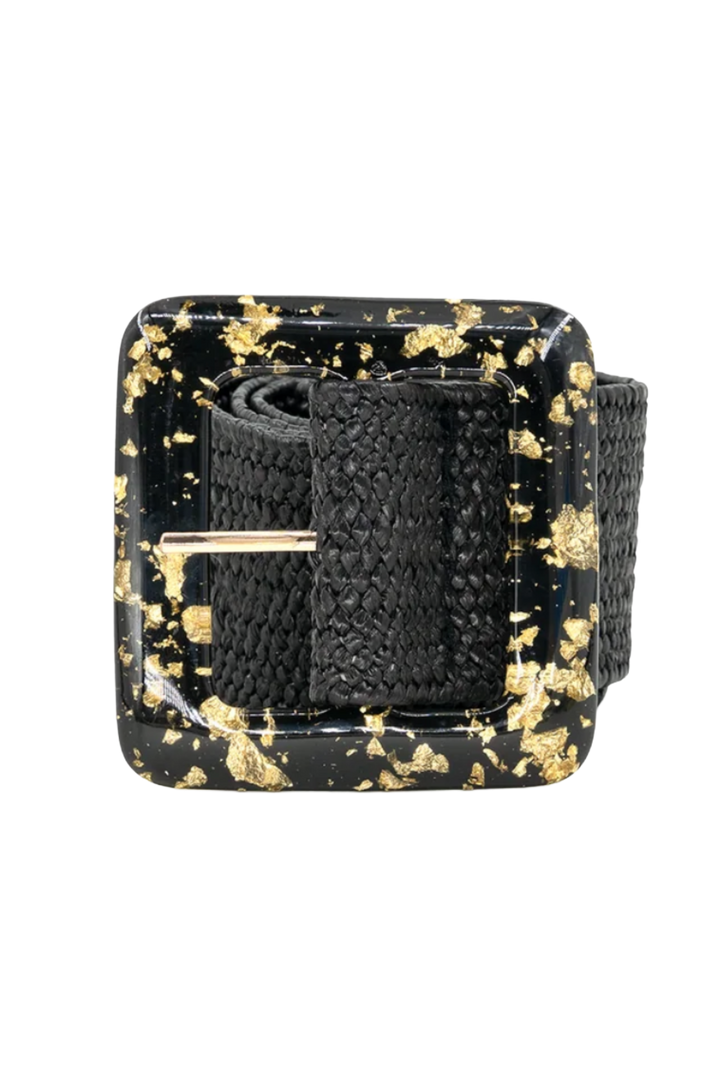 Gold Fleck Woven Stretch Belt- Black