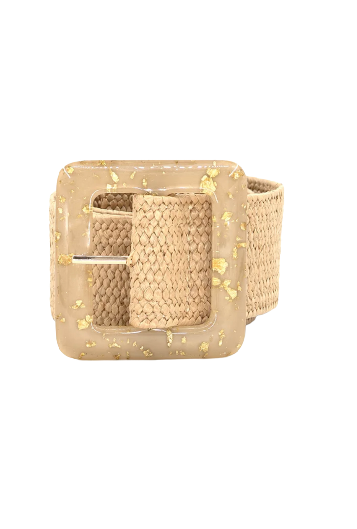 Gold Fleck Woven Stretch Belt- Khaki