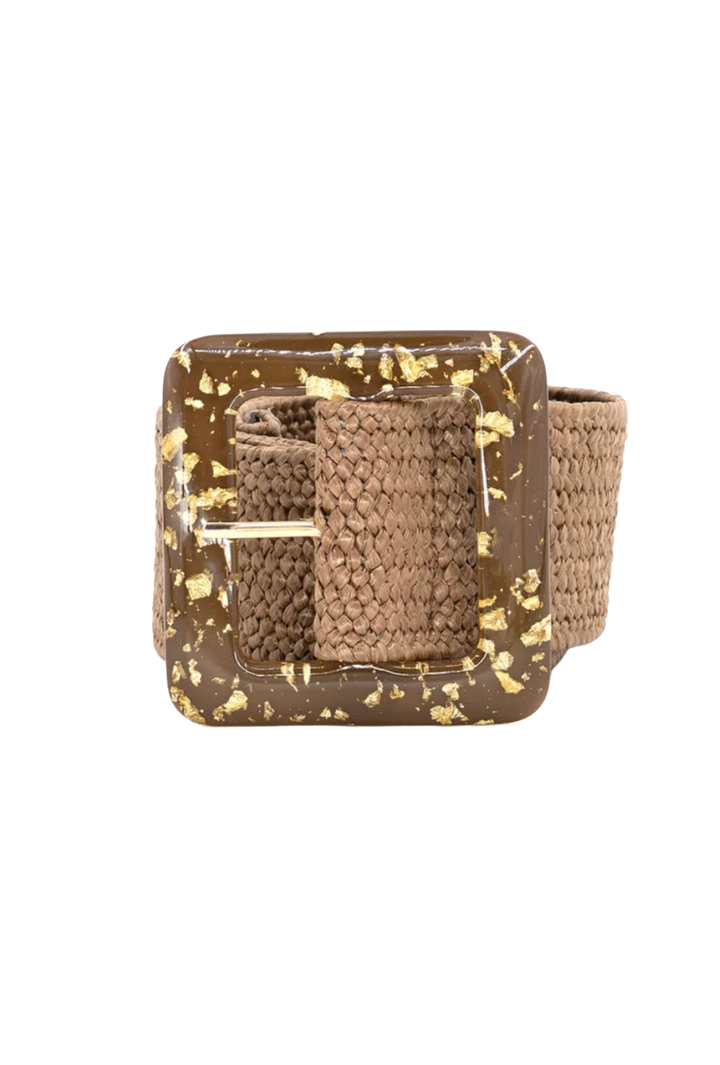 Gold Fleck Woven Stretch Belt- Brown