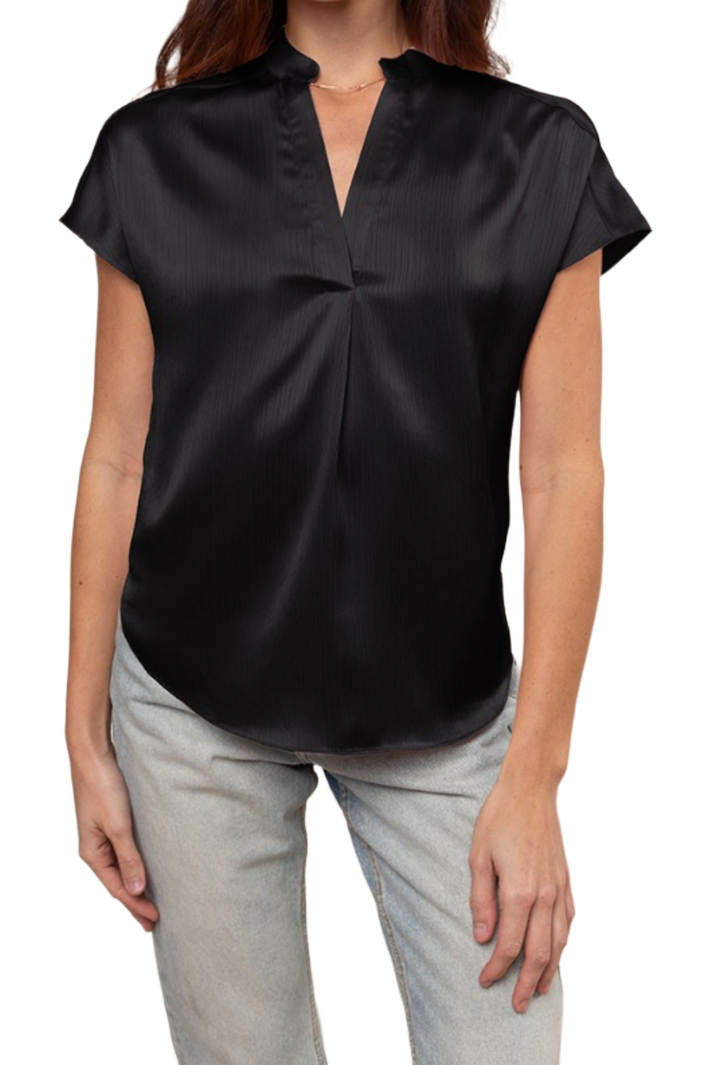 The Ashlyn Top- Black Crinkle Satin