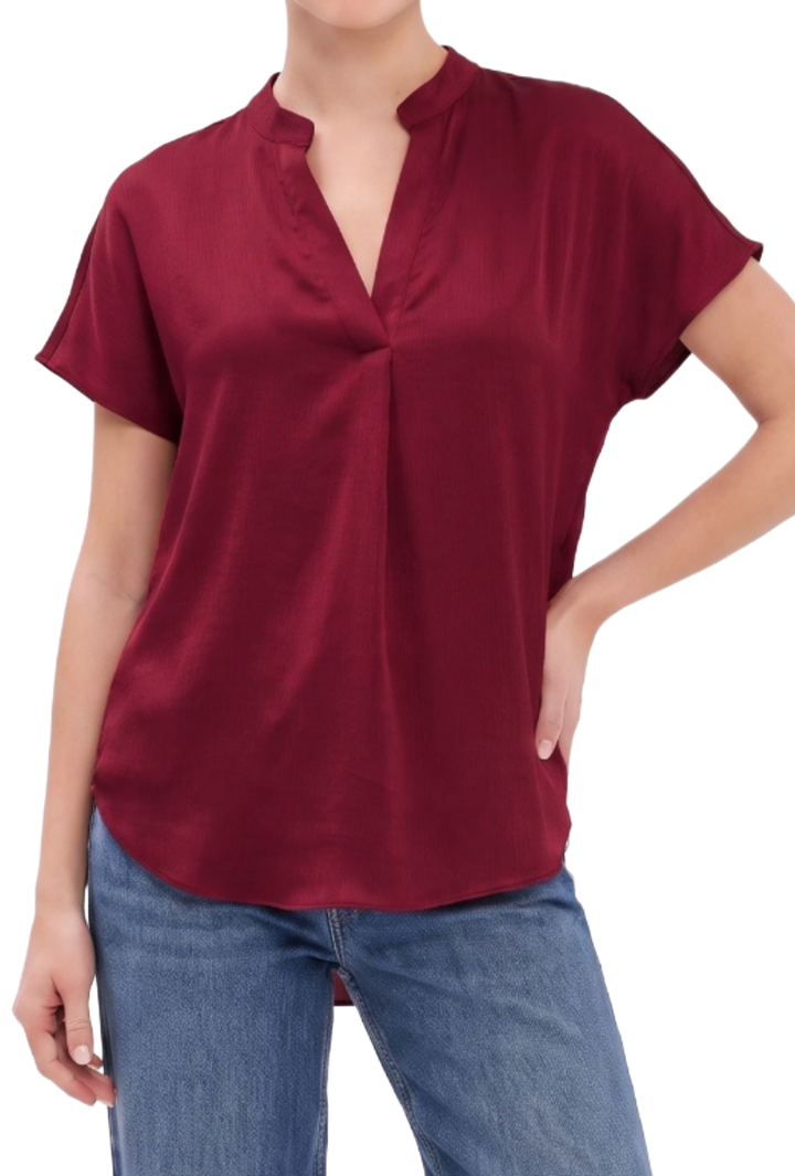 The Ashlyn Top- Burgundy Crinkle Satin