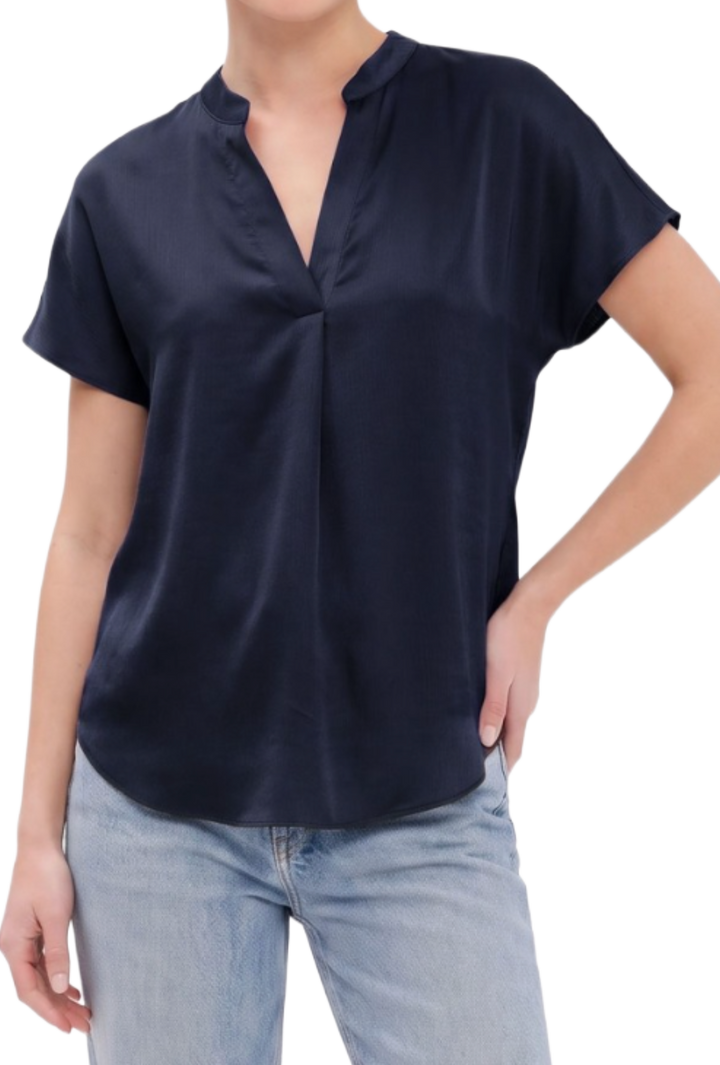 The Ashlyn Top- Navy Crinkle Satin