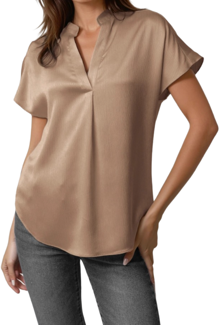 The Ashlyn Top- Tan Crinkle Satin