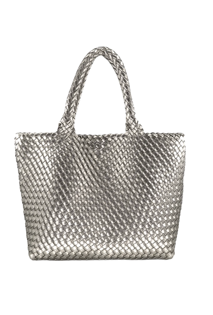 Woven Vegan Leather Everyday Tote- Pewter