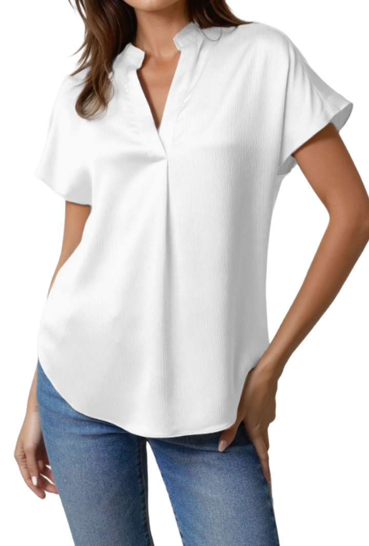 The Ashlyn Top- White Crinkle Satin