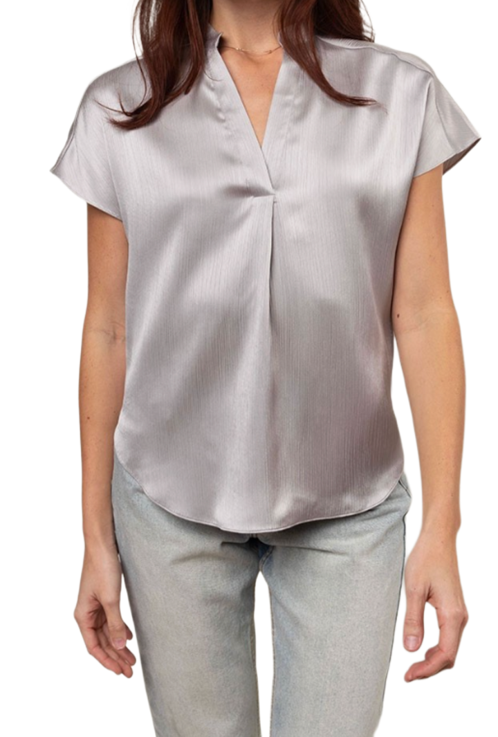 The Ashlyn Top- Dove Crinkle Satin