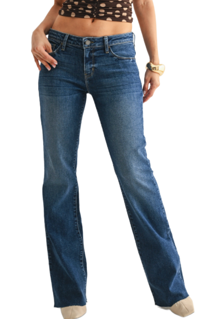 Mid Rise Scissor Cut Bootcut Jean- Dark Denim