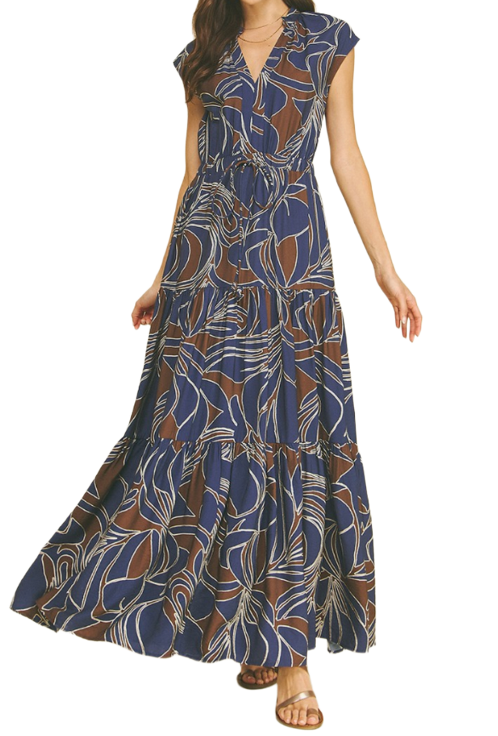 The Kimmia Maxi Dress- Navy and Brown
