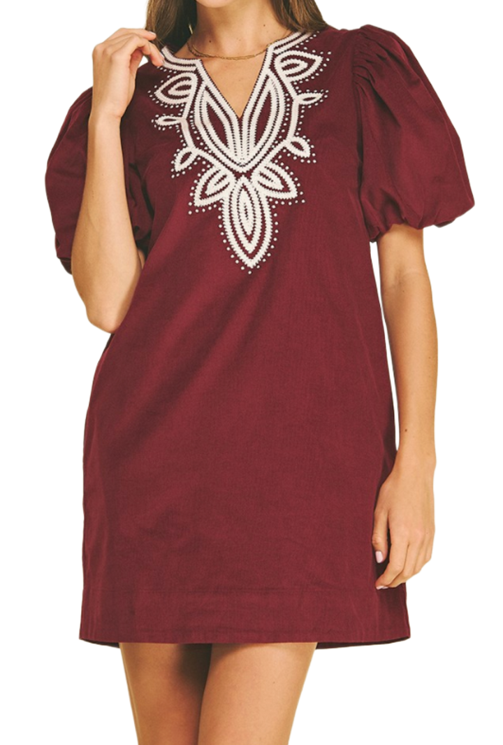 The Evalina Mini Dress- Burgundy