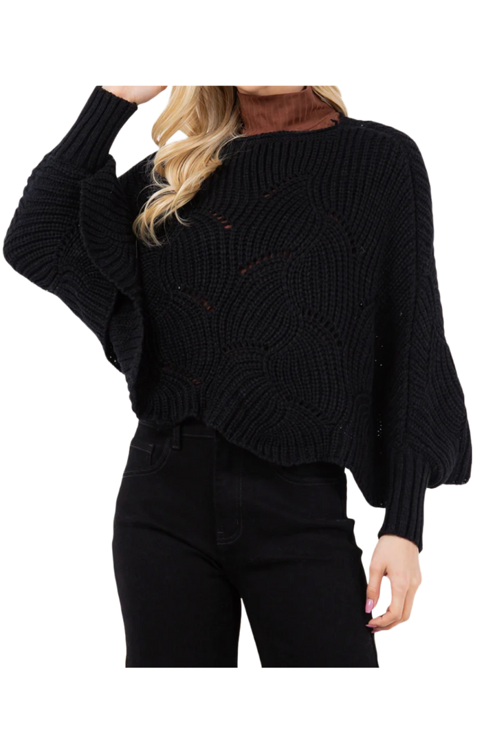 Solid Color Poncho Scarf- Black