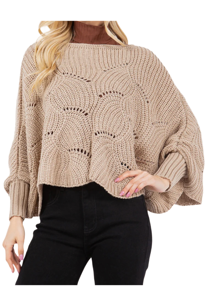 Solid Color Poncho Top- Taupe