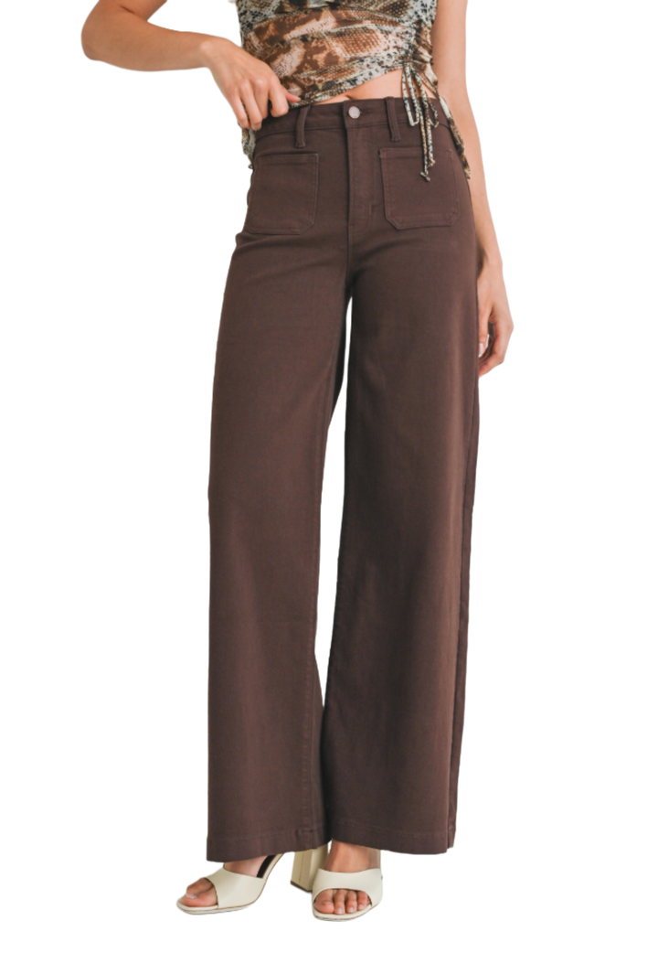 Brown Mini Patch Pocket Wide Leg Jean