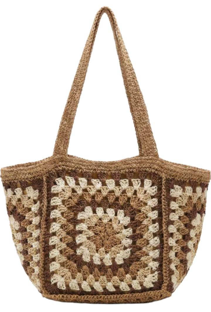 Square Crochet Straw Tote