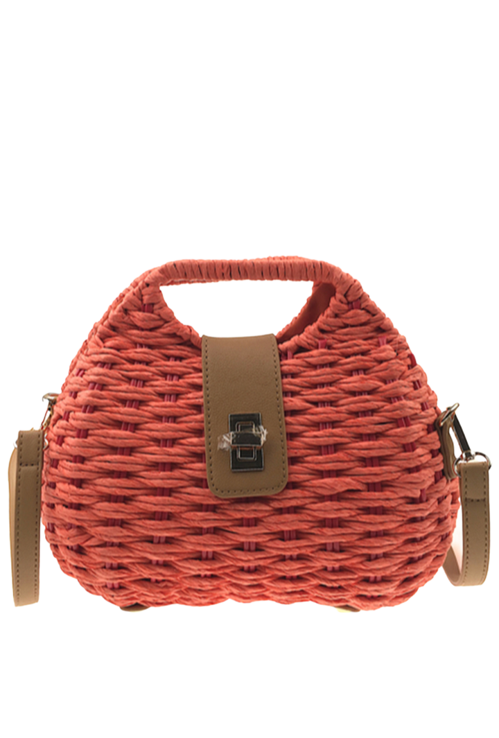 Rust Straw Handle Satchel Bag