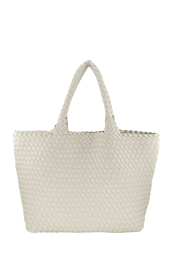 Woven Vegan Leather Everyday Tote- White