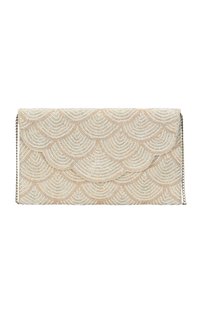 Champagne Scalloped Beaded Clutch