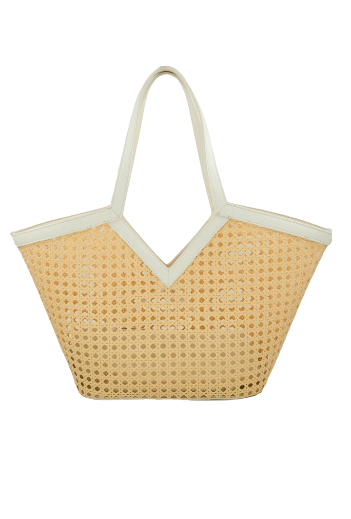 Ivory Trim Rattan Tote