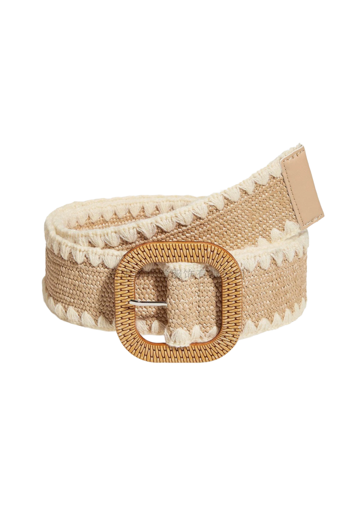 Coastal Contrast Woven Belt- Beige