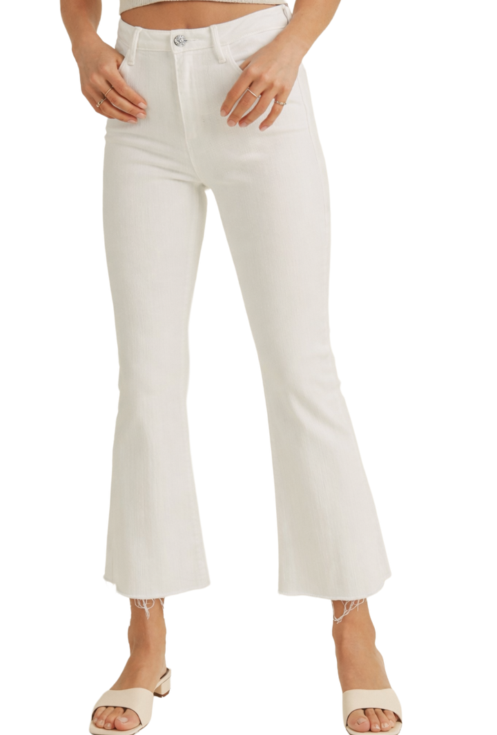 White High Rise Tonal Crop Flare