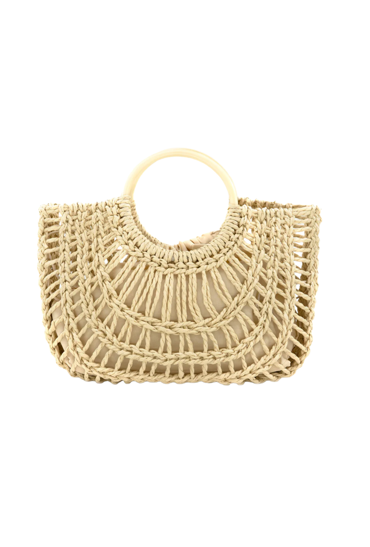 Open Weave Straw Ring Handle Tote