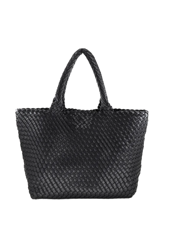 Woven Vegan Leather Everyday Tote- Black