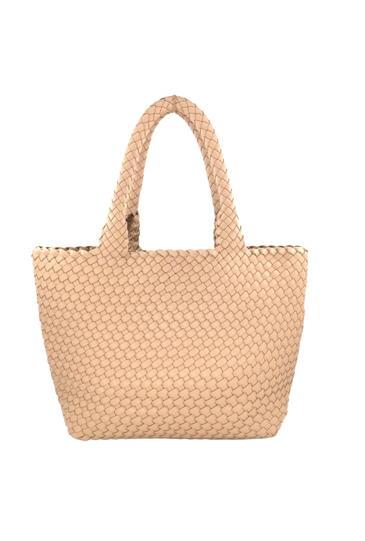 Woven Vegan Leather Everyday Tote- Beige