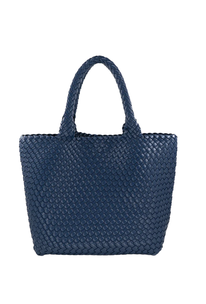 Woven Vegan Leather Everyday Tote- Navy
