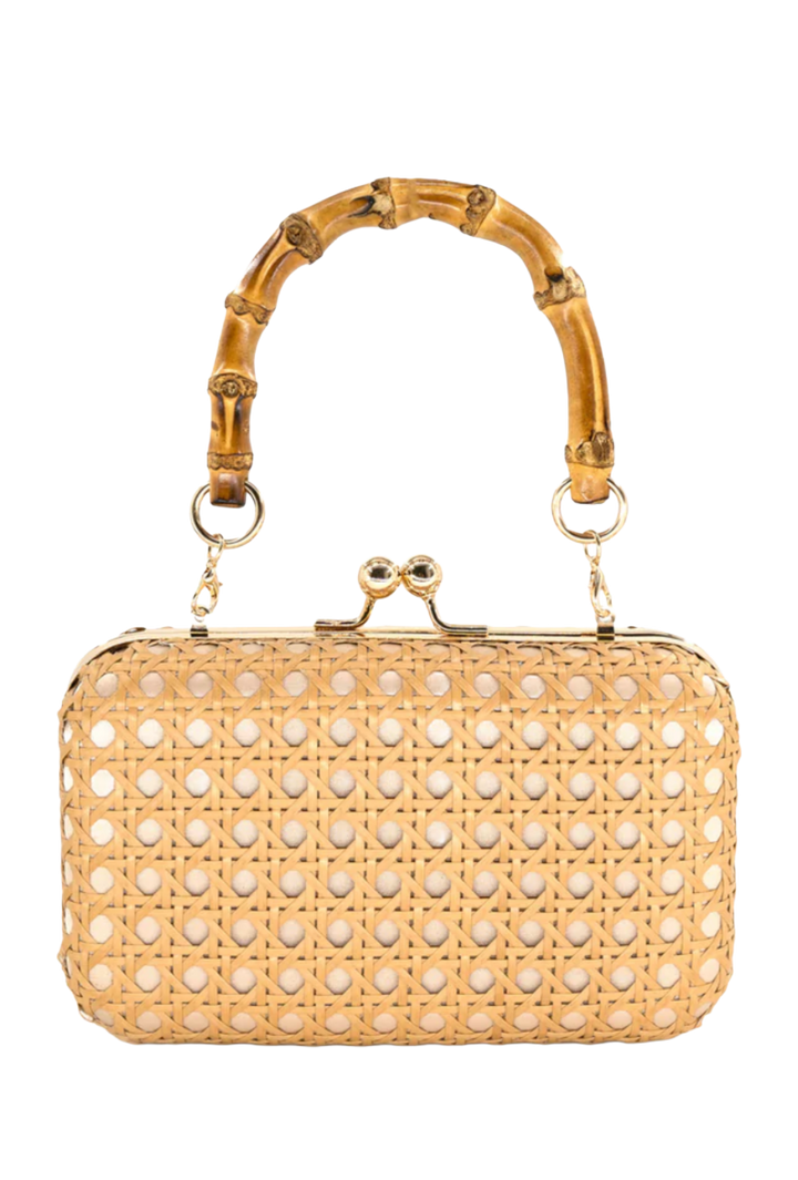Bamboo Handle Rattan Box Clutch