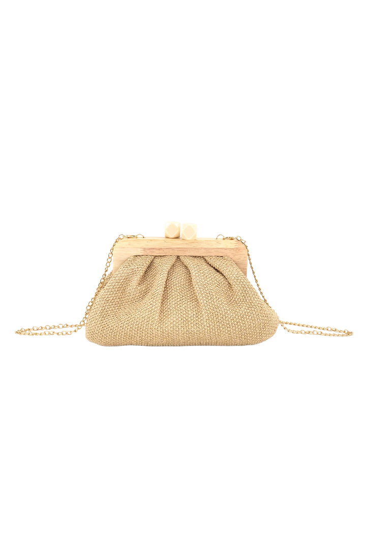 Wood Frame Straw Clutch
