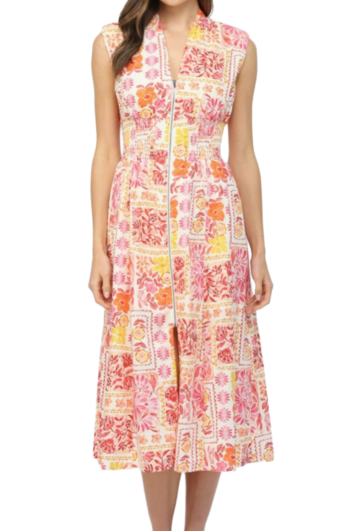 The Aurelia Midi Dress- Pink Orange Multi