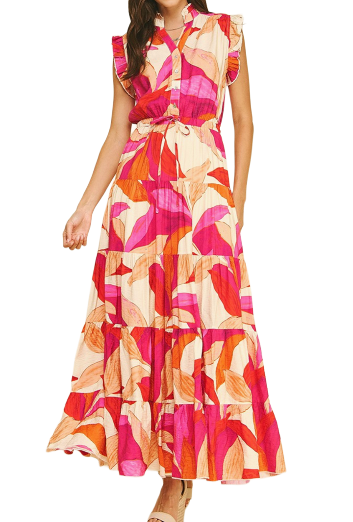 The Kimmia Maxi Dress- Pink & Orange