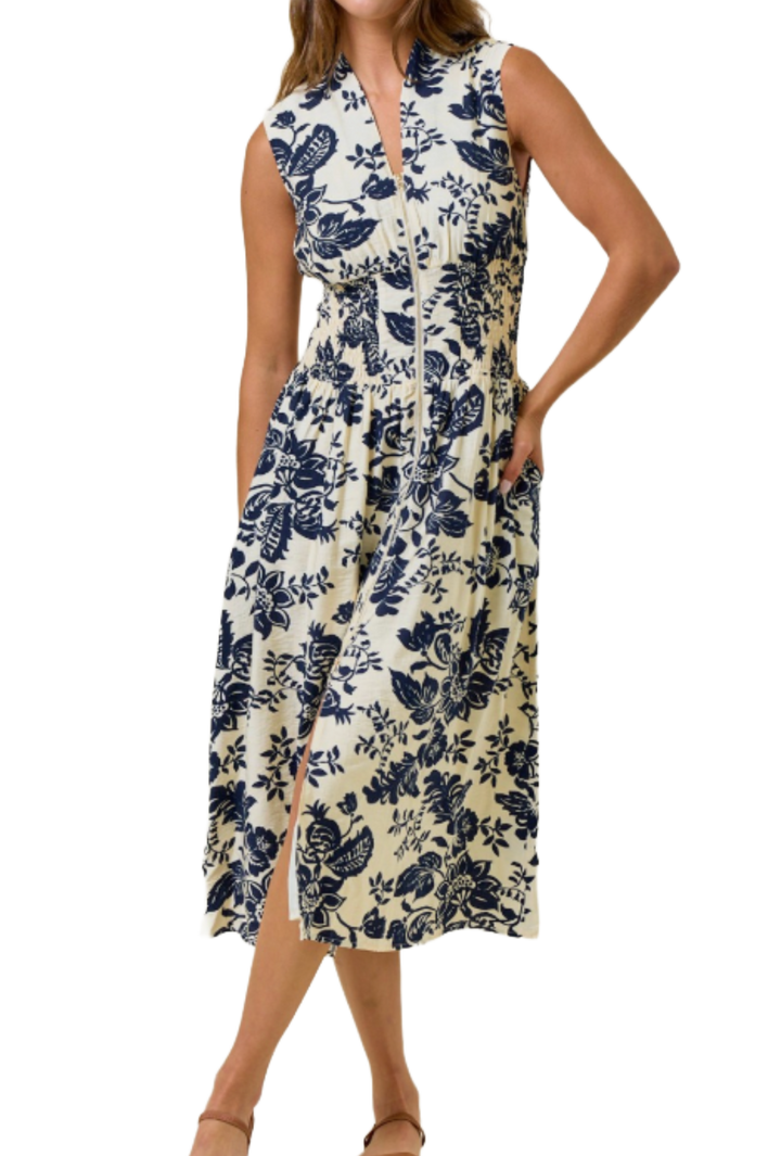 The Aurelia Midi Dress- Blue and White