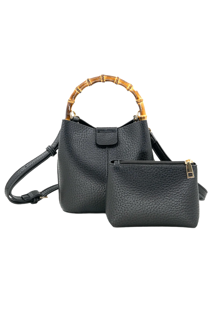 Black Bamboo Handle Bucket Bag