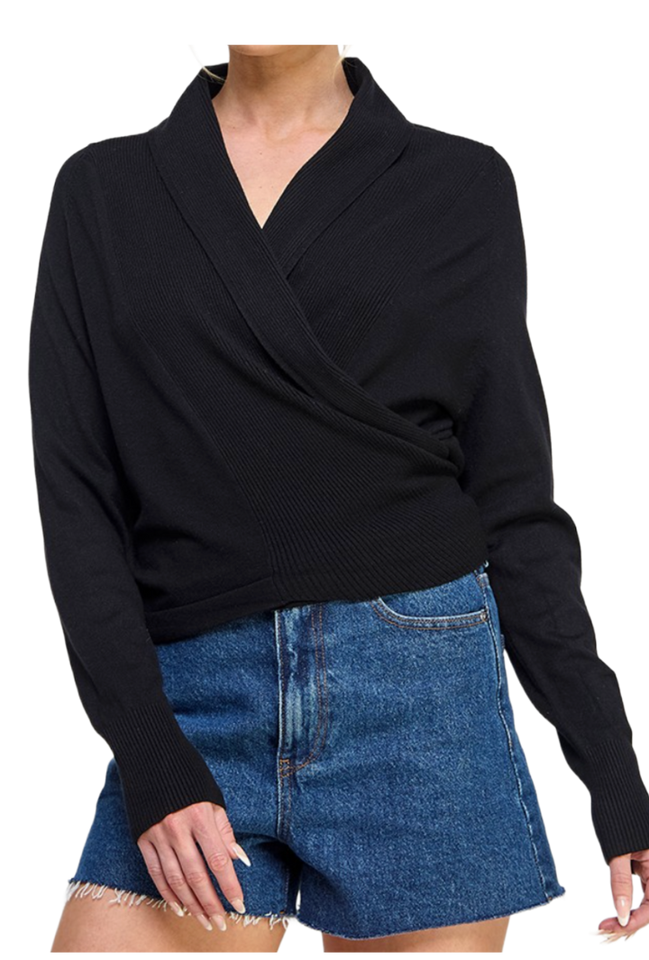 The Theresa Wrap Sweater- Black
