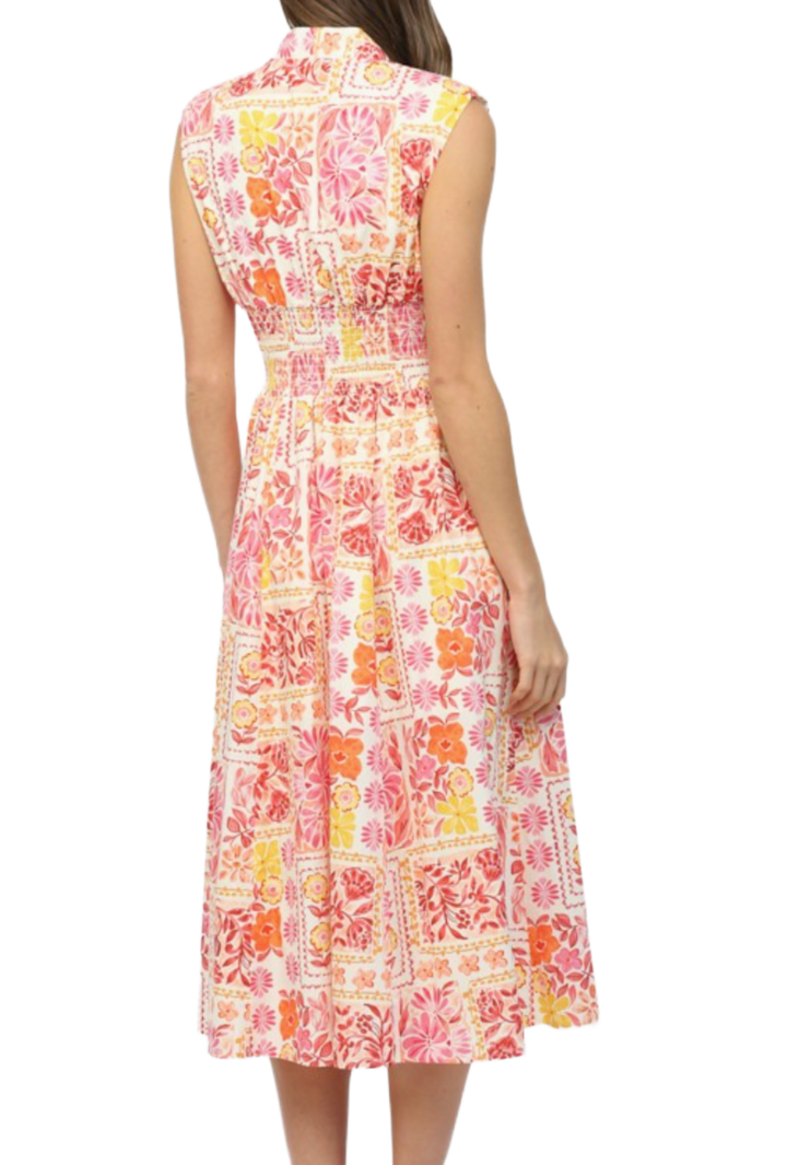 The Aurelia Midi Dress- Pink Orange Multi
