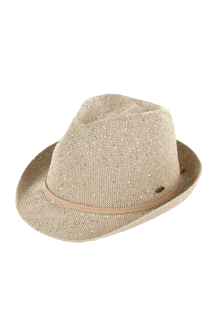 Shimmer Woven Fedora Hat- Beige