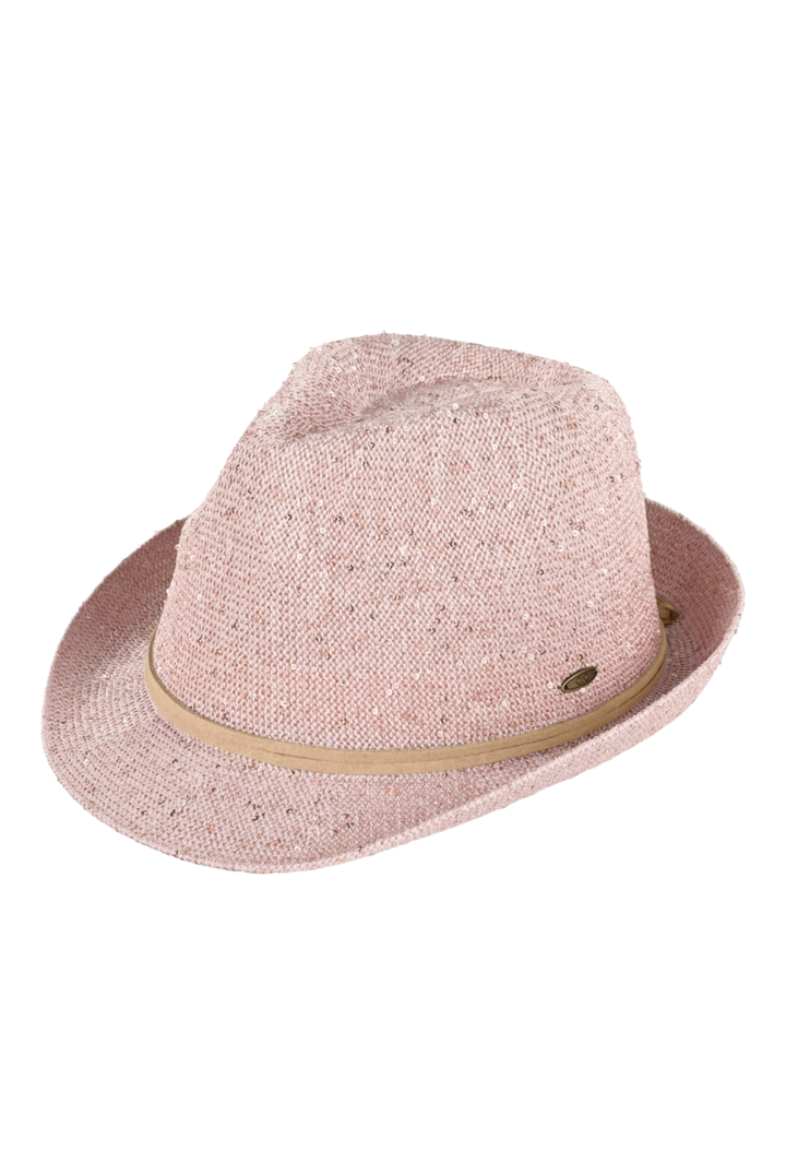 Shimmer Woven Fedora Hat- Pink