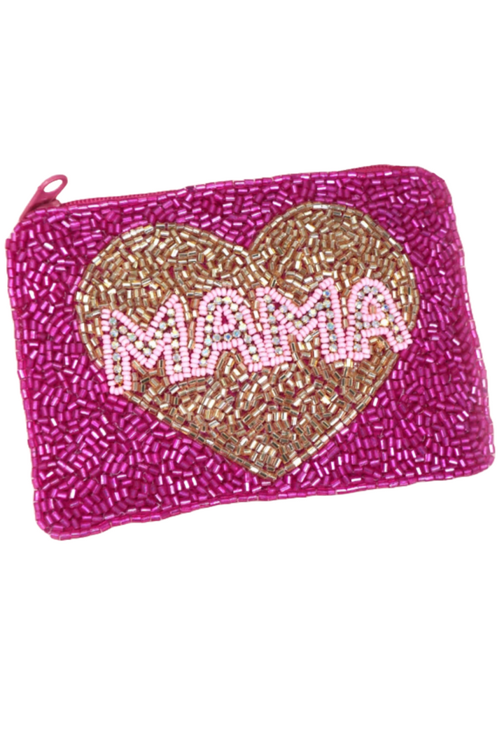 Beaded Coin Purse- Mama Gold Heart