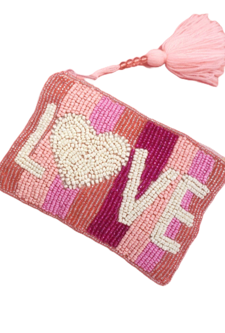 Beaded Coin Purse- Love stripes