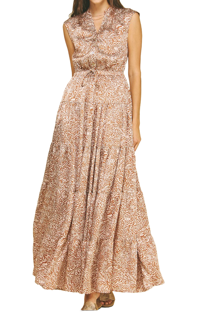 camel colored maxi dress The Kimmia Maxi Dress- Camel Print