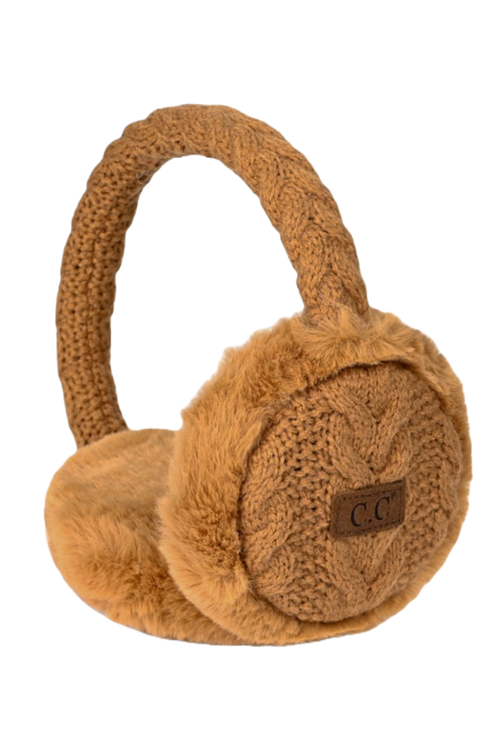 Cable Knit Fur Ear Muffs- Camel